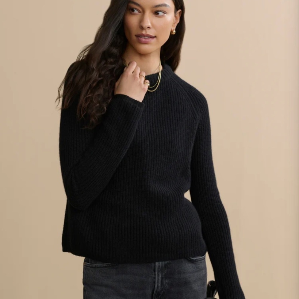 Jenni kayne Cashmere Fisherman Sweater Black XL 
 fall casual knit designer $450
